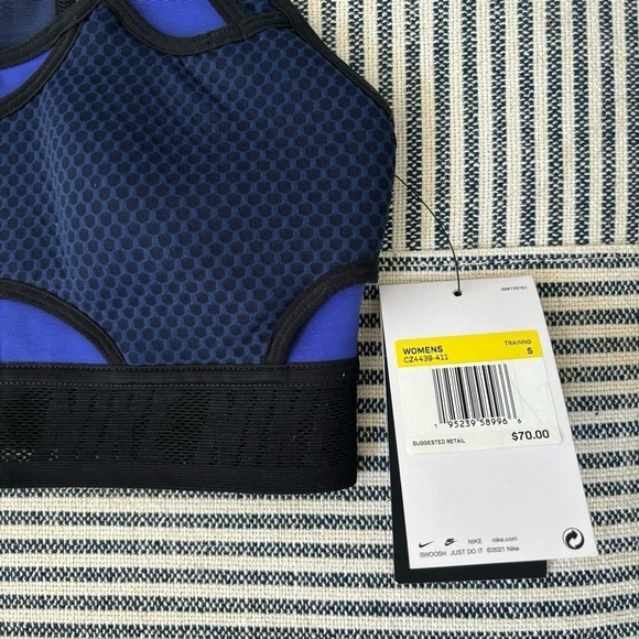 Women’s Nike Dri-Fit Blue Black Medium Support Athletic Swoosh Sports Bra Size S - Picture 6 of 6